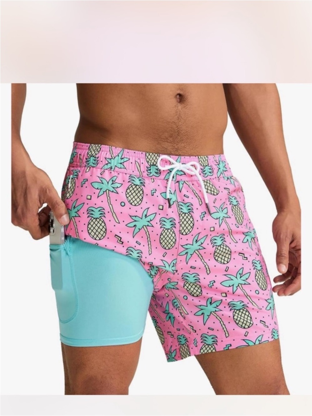 Maamagic Palm pink pineapple swim shorts Size Large